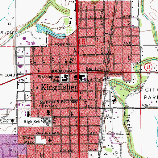 Topographic Map of Kingfisher County Jail, OK