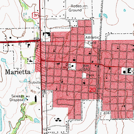 Topographic Map of Love County Jail, OK