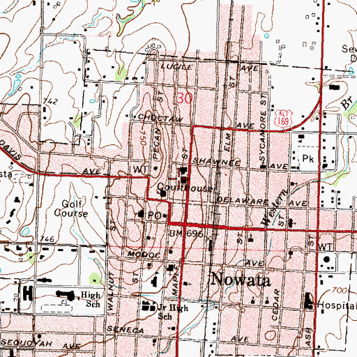 Topographic Map of Nowata County Jail, OK