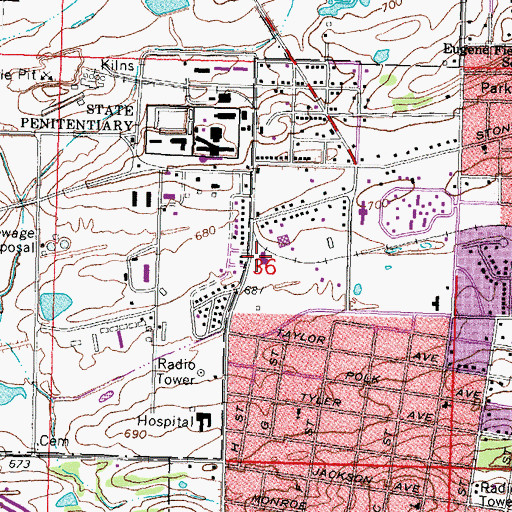 Topographic Map of Pittsburg County Jail, OK