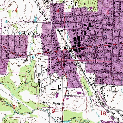 Topographic Map of Pushmataha County Jail, OK