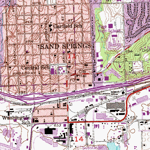 Topographic Map of Sand Springs Police Department, OK