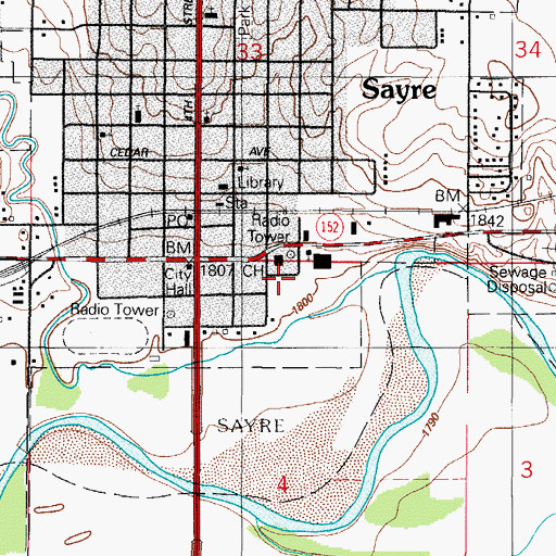 Topographic Map of Beckham County Jail, OK