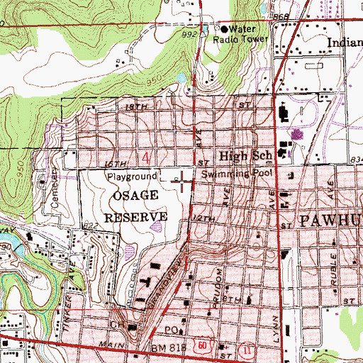 Topographic Map of Osage Nation Police Department, OK