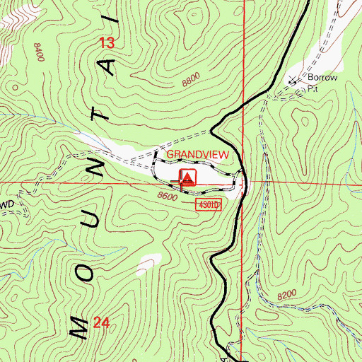 Topographic Map of Grandview Campground, CA