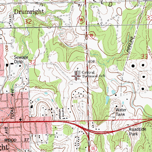 Topographic Map of Central Technical School Campus Police Department, OK