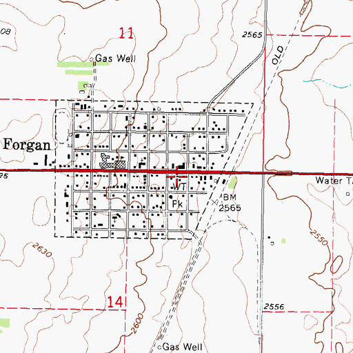 Topographic Map of Forgan Police Department, OK
