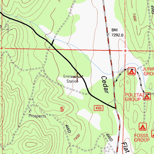 Topographic Map of Cedar Flat Entrance Station, CA