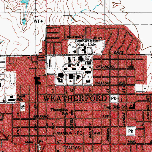 Topographic Map of Southwestern Oklahoma State University Department of Public Safety, OK