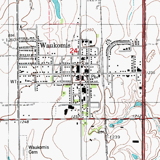 Topographic Map of Waukomis Police Department, OK