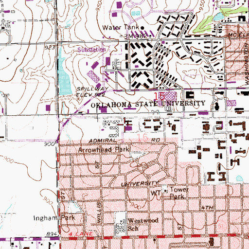 Topographic Map of Oklahoma State University Stillwater Police Department, OK