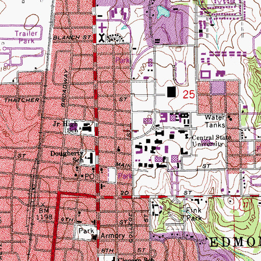 Topographic Map of University of Central Oklahoma Campus Police, OK