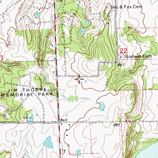 Topographic Map of Sac and Fox Tribal Police Department, OK