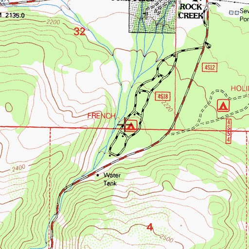 Topographic Map of Rock Creek Campground, CA