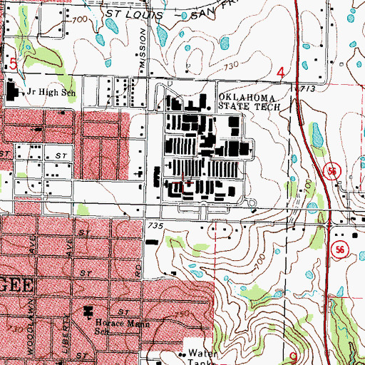 Topographic Map of Oklahoma State University Okmulgee Police Department, OK