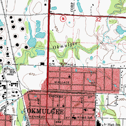Topographic Map of Muskogee Creek Nation Lighthorse Tribal Police Department, OK