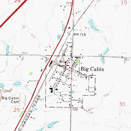 Topographic Map of Big Cabin Police Department, OK