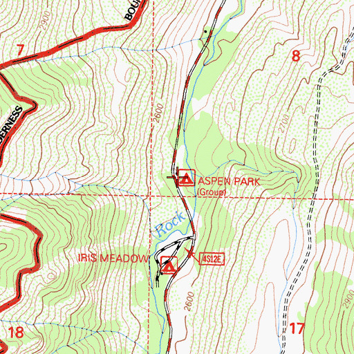 Topographic Map of Aspen Park Group Campground, CA