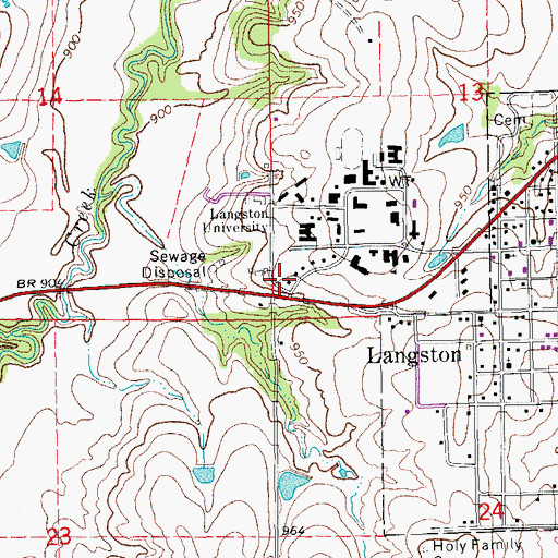 Topographic Map of Langston University Police Department, OK