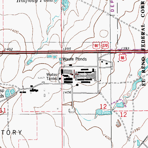 Topographic Map of Federal Correctional Institution El Reno, OK