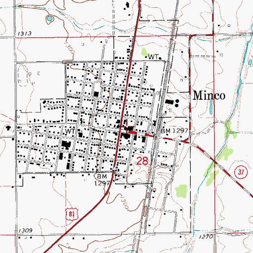 Topographic Map of Minco Police Department, OK