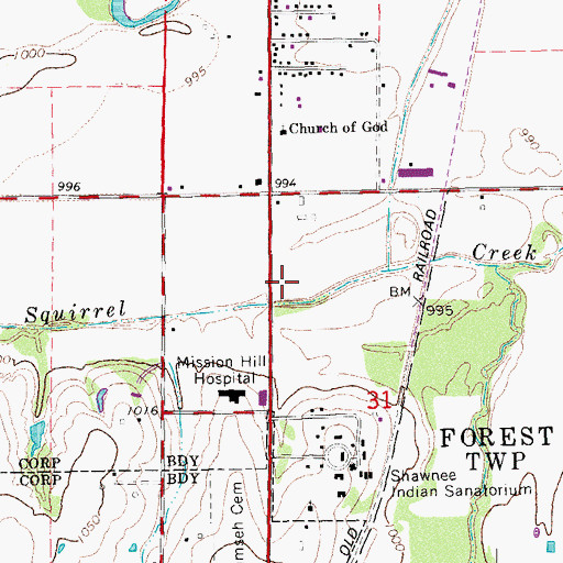 Topographic Map of Citizen Potawatomi Nation Tribal Police Department, OK