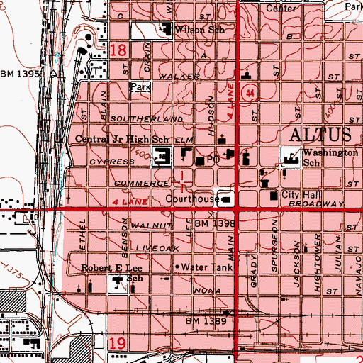 Topographic Map of Altus Public Schools Security, OK