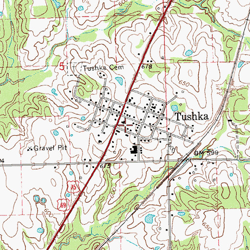 Topographic Map of Tushka Police Department, OK