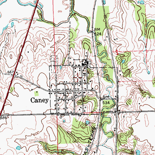 Topographic Map of Caney Police Department, OK