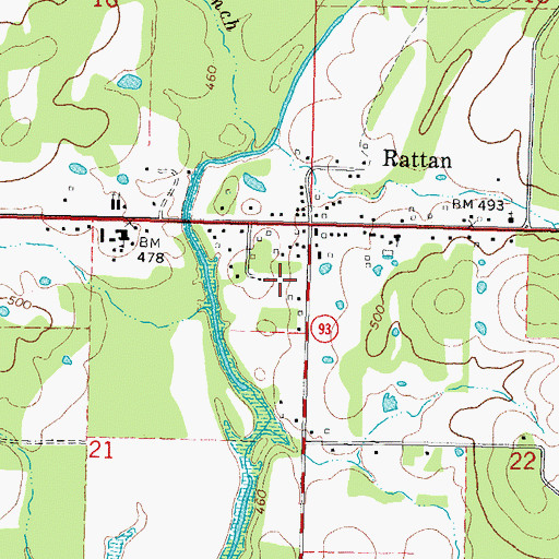 Topographic Map of Rattan Police Department, OK