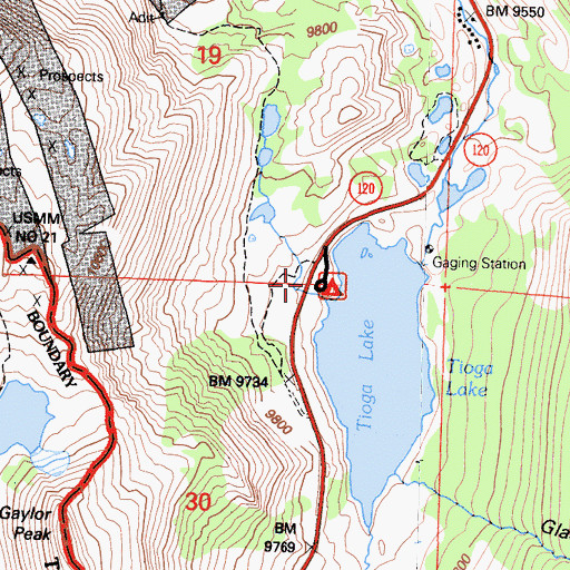 Topographic Map of Tioga Campground, CA