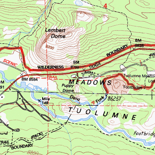 Topographic Map of Tuolumne Meadows Ranger Station, CA