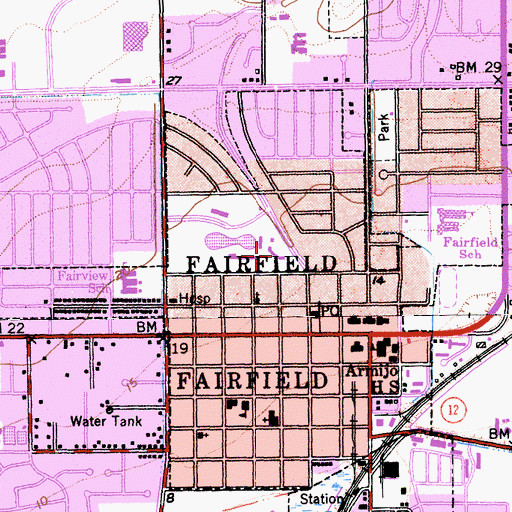 Topographic Map of Fairfield Police Department, CA