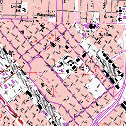 Topographic Map of Fresno Police Department Headquarters, CA
