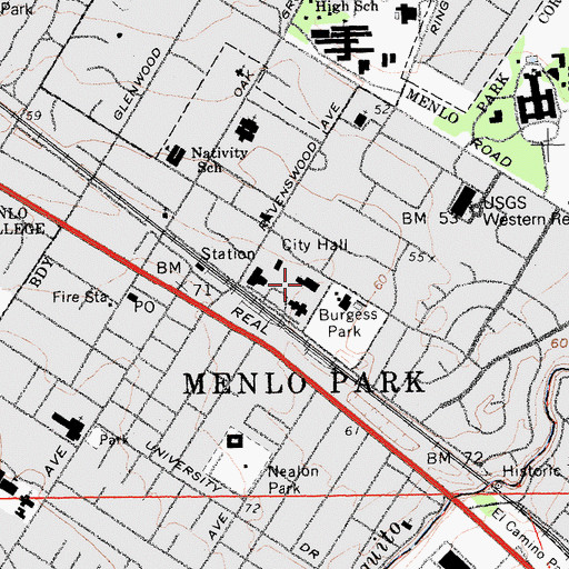 Topographic Map of Menlo Park Police Department, CA