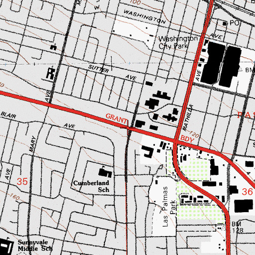 Topographic Map of Sunnyvale Police Department, CA