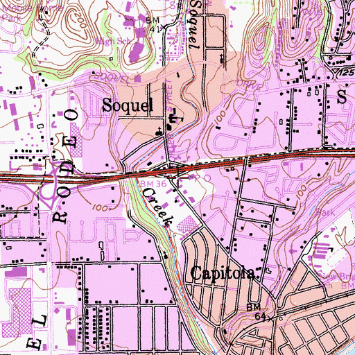 Topographic Map of Capitola Post Office, CA