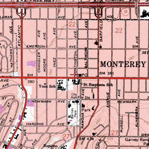 Topographic Map of Monterey Park Post Office, CA