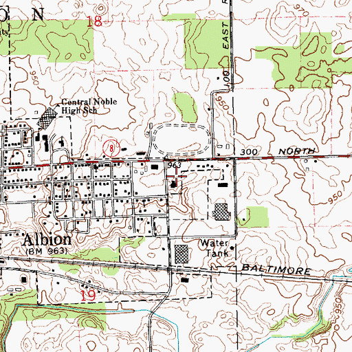 Topographic Map of Noble County Sheriff's Office, IN