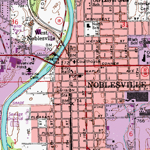 Topographic Map of Noblesville Police Department, IN