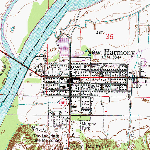 Topographic Map of New Harmony Town Marshal, IN