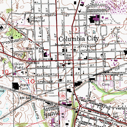 Topographic Map of Columbia City Police Department, IN