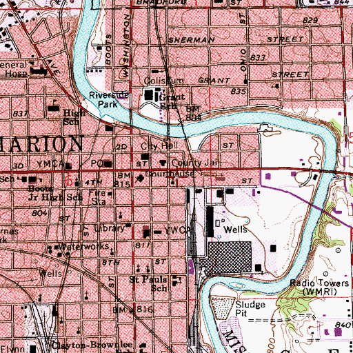 Topographic Map of Marion Police Department, IN