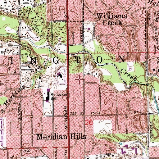 Topographic Map of Meridian Hills Police Department, IN