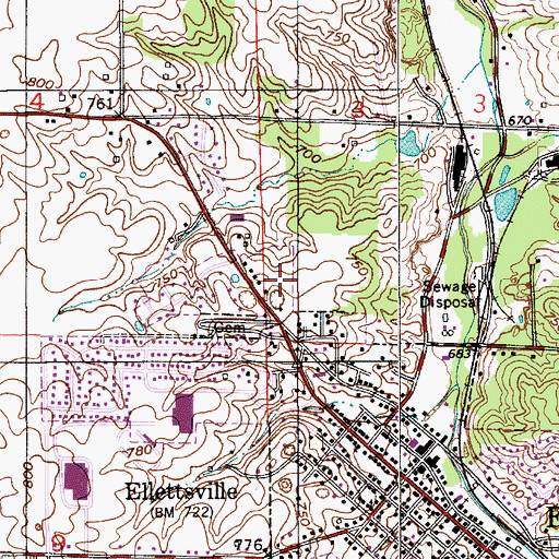 Topographic Map of Ellettsville Police Department, IN