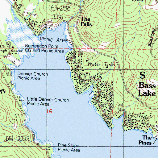 Topographic Map of Bass Lake Lodge Resort, CA