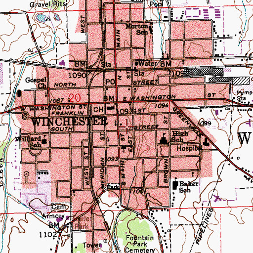 Topographic Map of Randolph County Sheriff's Office, IN