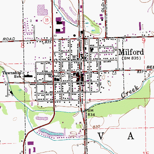 Topographic Map of Milford Police Department, IN