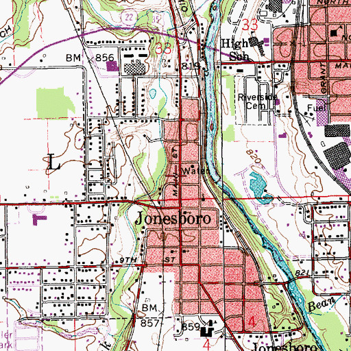 Topographic Map of Jonesboro Police Department, IN