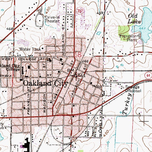 Topographic Map of Oakland City Police Department, IN